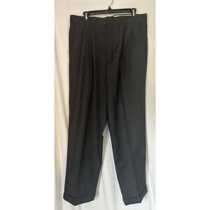 Perry Ellis Portfolio Pleated Cuffed Dress Pants Slacks Gray Mens 35x30